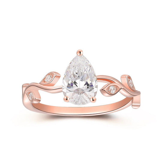 1.50CT Pear Cut Moissanite Wedding Ring, Leaf Vine Engagement Ring, Unique 14K Rose Gold Ring For Women - Esdomera