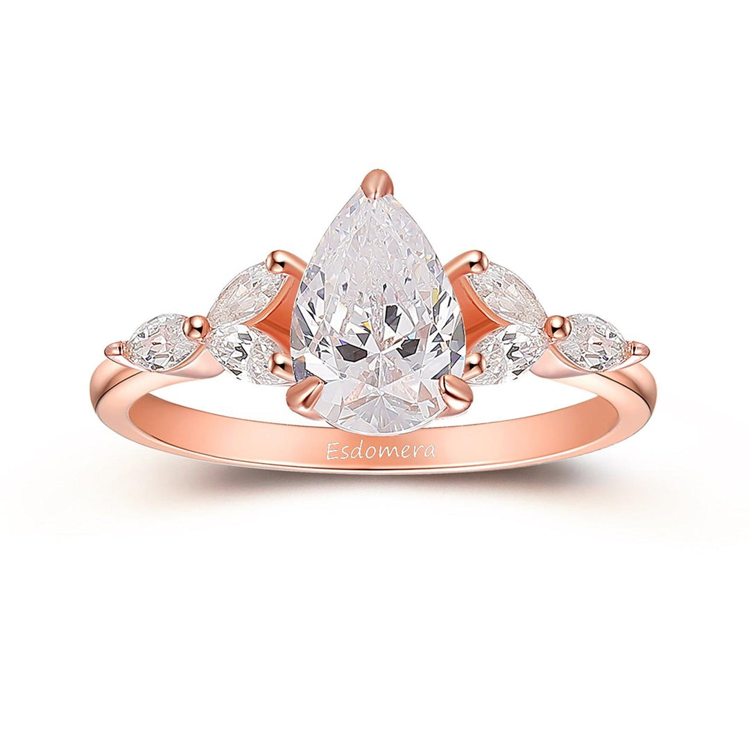 1.5CT Pear Cut Moissanite Engagement Ring For Women, 7 Stone Wedding Proposal Ring, 14k Rose Gold Promise Cluster Ring - Esdomera