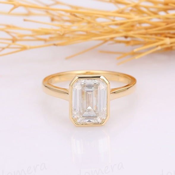 7x9mm Emerald Cut 3CT Moissanite Engagement Ring, 14k Yellow Gold Promise Ring