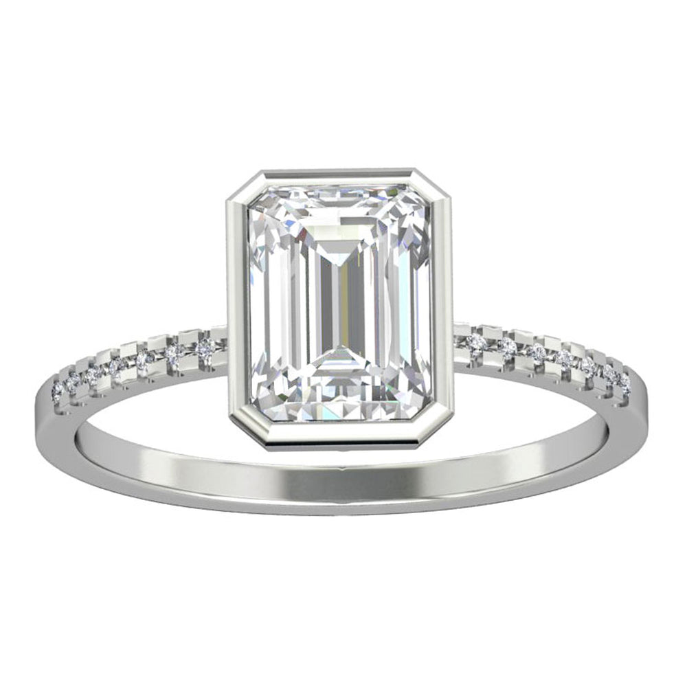 2.0CT Emerald Cut Colorless Moissanite Ring Unique 14k Gold Bezel Set Ring