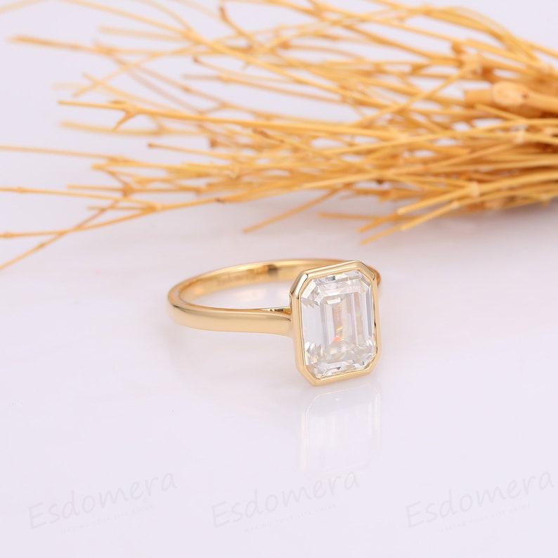 7x9mm Emerald Cut 3CT Moissanite Engagement Ring, 14k Yellow Gold Promise Ring