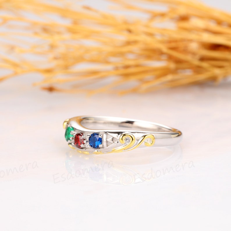 Video Game Wedding Band, 14k Two Tone Gold Zelda Ring, Natural Gemstone Ring