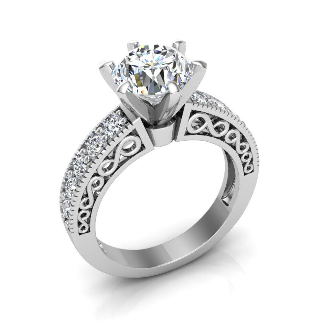 Round Cut 2ct Esdomera Moissanite Ring, Vintage Filigree Ring, Engagement Ring