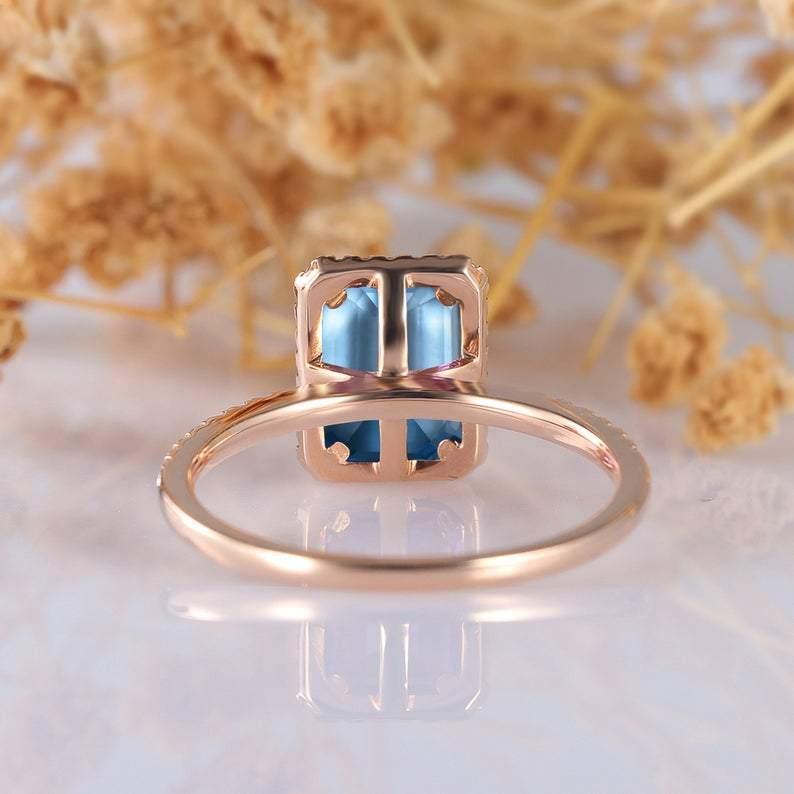 2.0CT Emerald Cut London Blue Topaz Engagement Ring 14k Rose Gold Ring - Esdomera