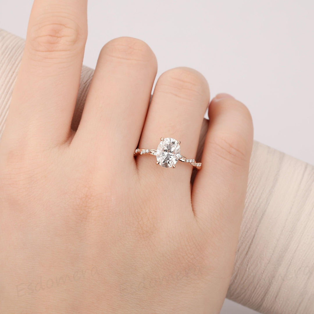 2.1CT Oval Cut Hidden Halo Ring, 4 Prongs Ring, Full Twist Band with Half Eternity Moissanite - Esdomera