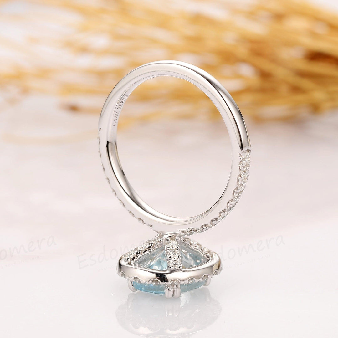 2.1CT Oval Cut Natural Aquamarine Ring, 14k White Gold Engagement Ring - Esdomera