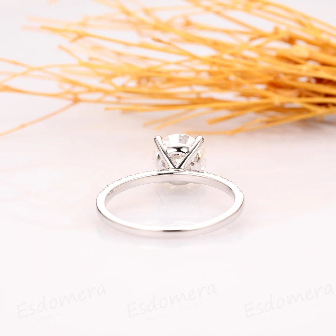 Round Cut 2CT Moissanite Engagement Ring, 14k Yellow Gold Anniversary Ring