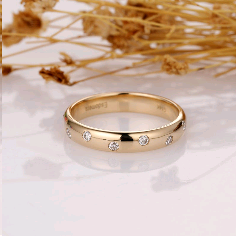 Moissanite Wedding Ring, Solid 14K Yellow Gold Ring, Brilliant Moissanite Wedding Band