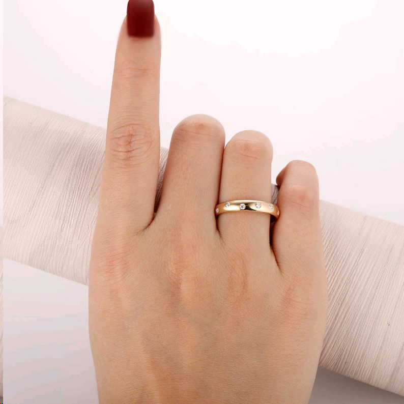 Moissanite Wedding Ring, Solid 14K Yellow Gold Ring, Brilliant Moissanite Wedding Band