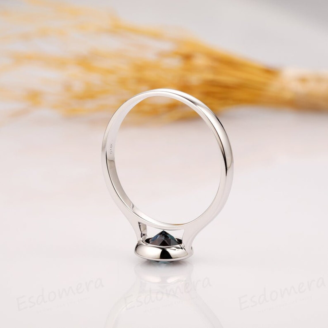 Round Cut 1.5CT Alexandrite Wedding Ring, 14k Rose Gold Engagement Ring