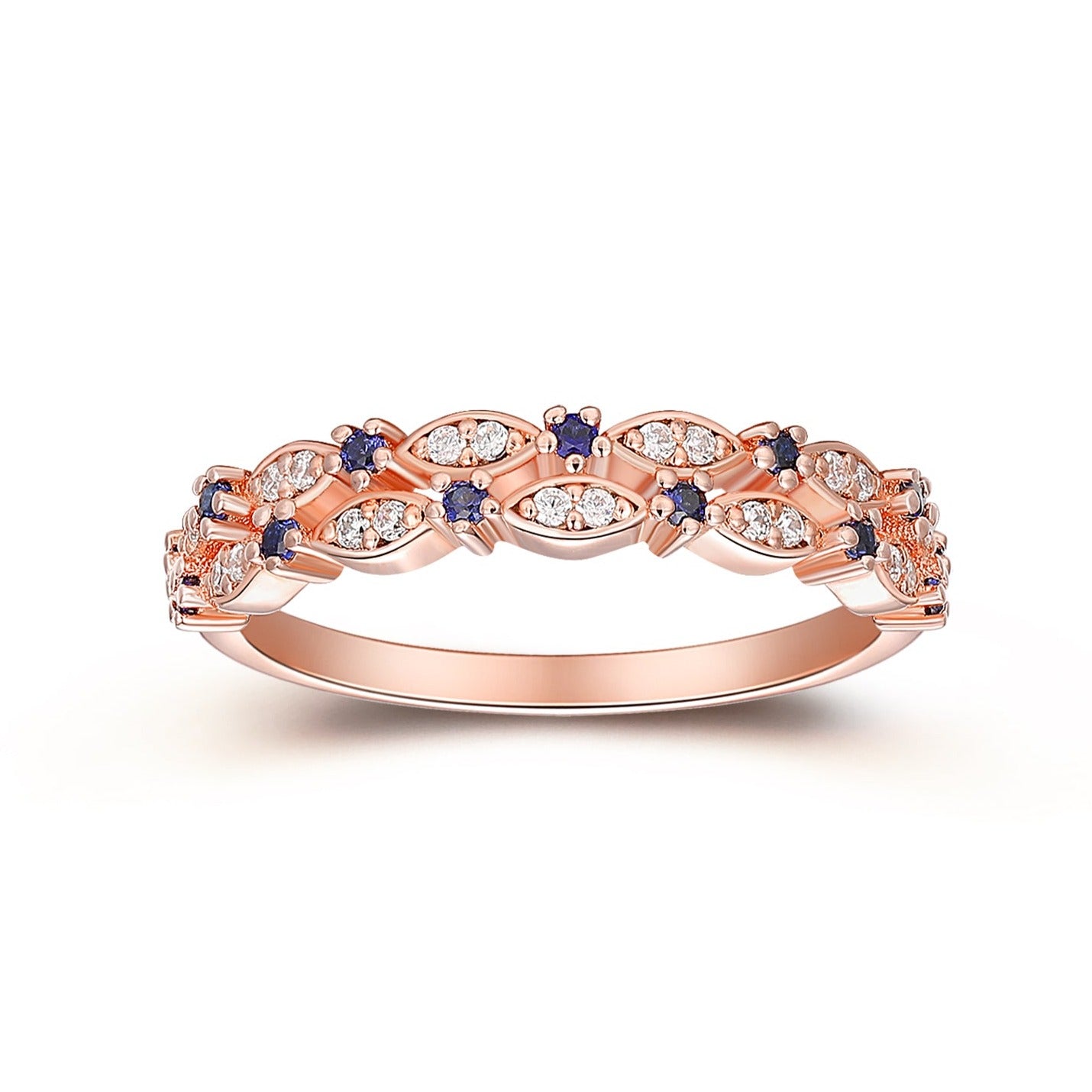 Gemstone Half Eternity Wedding Band, 14k Rose Gold Moissanites Anniversary Gift For Women, Art Deco Sapphires Promise Matching Band