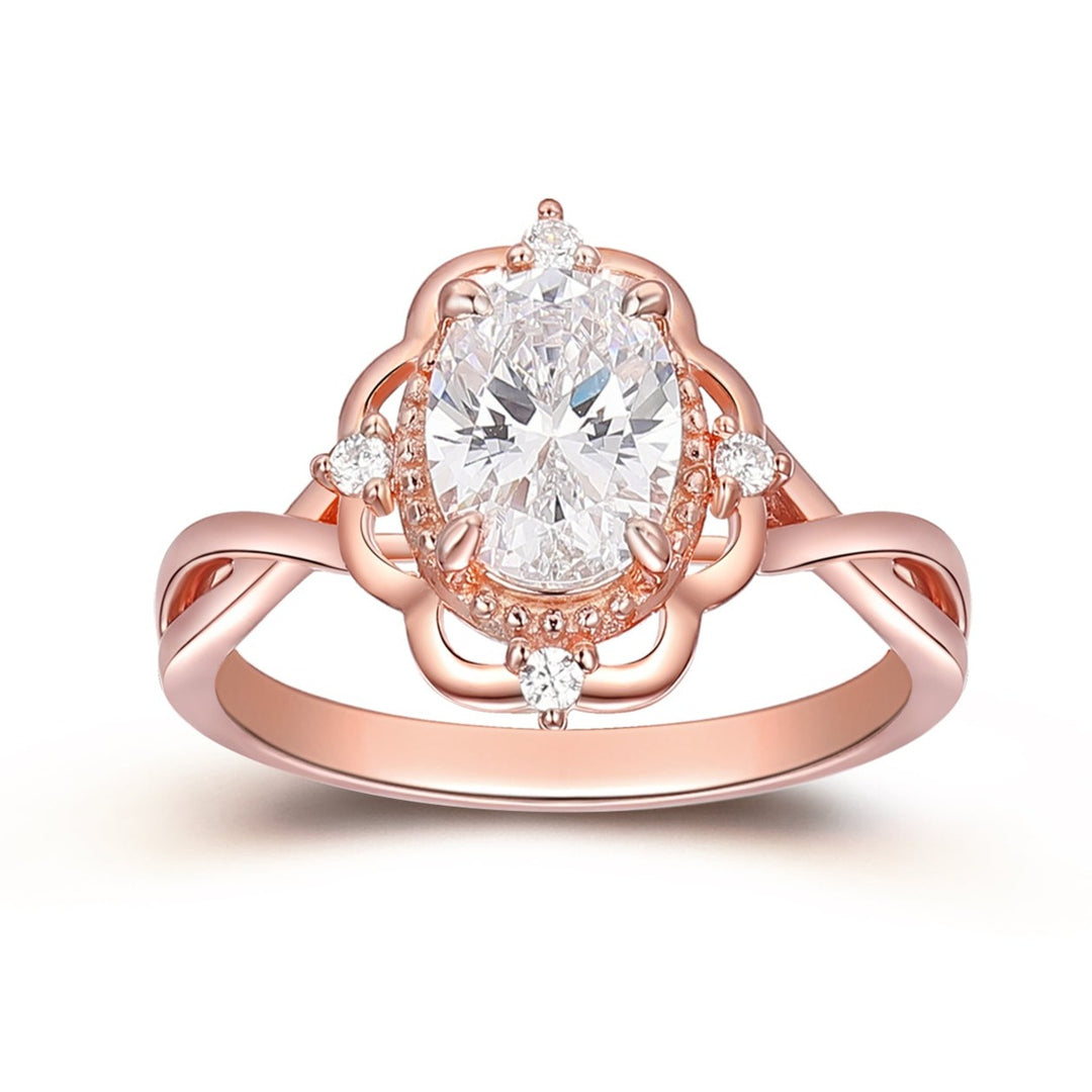 Milgrain 1.5CT Oval Cut Moissanite Wedding Ring, Antique 14k Rose Gold Cross Shank Engagement Ring, Vintage Flower Anniversary Ring For Women