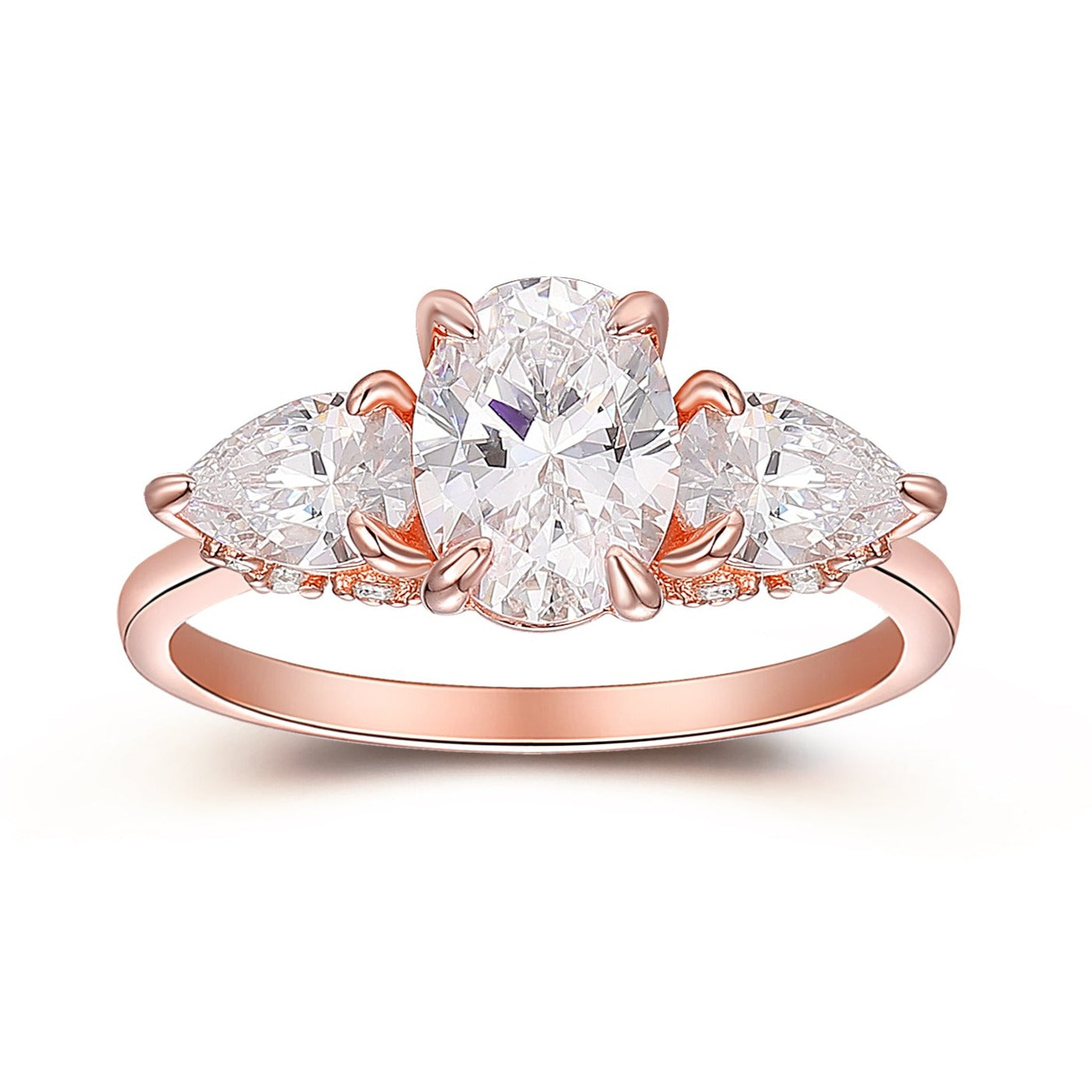 Claw Prong Set 1.5CT Oval Cut Moissanite Promise Ring, 0.94ctw Moissanites Accents Engagement Ring For Her, Unique 14k Rose Gold Anniversary Ring For Lover