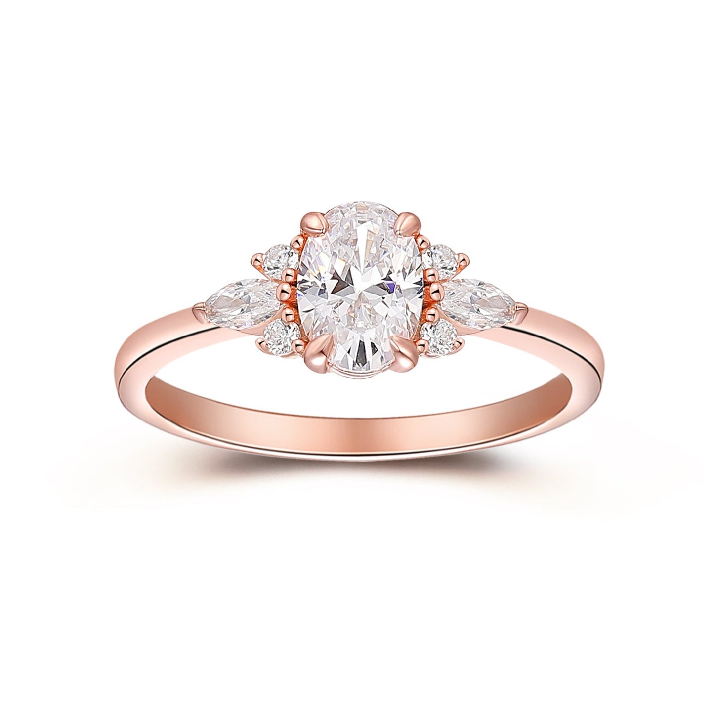 1CT 5x7mm Oval Cut Moissanite Engagement Ring, Art Deco Bridal Wedding Ring, 14k Rose Gold Promise Ring