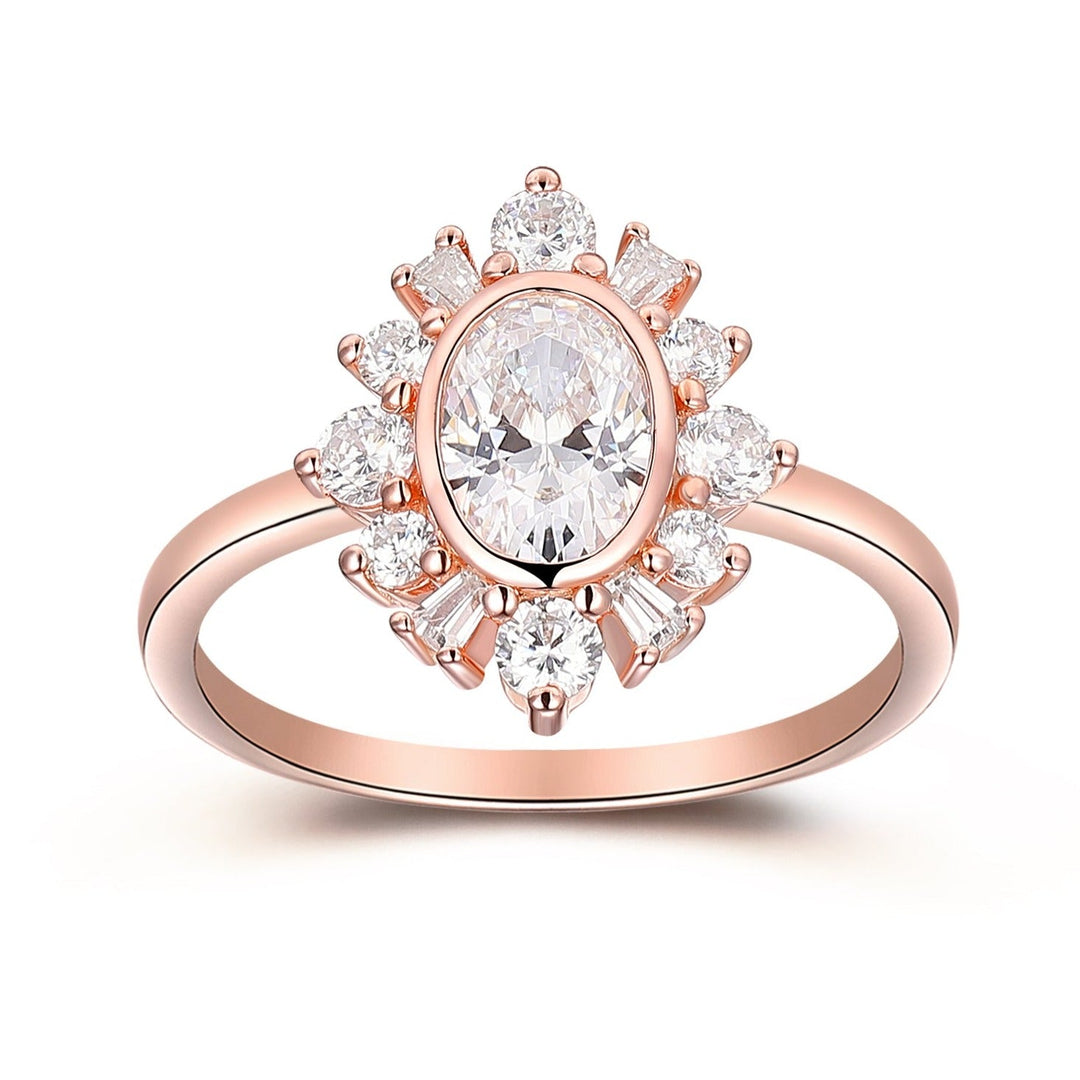 0.6ctw Moissanites Halo Oval Cut 14k Rose Gold Anniversary Ring