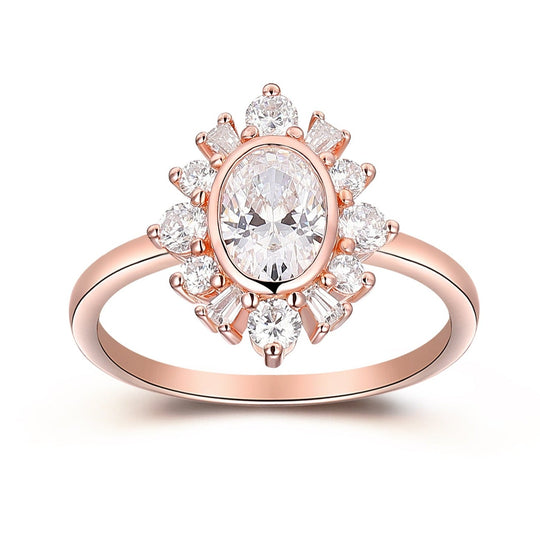 0.6ctw Moissanites Halo Oval Cut 14k Rose Gold Anniversary Ring