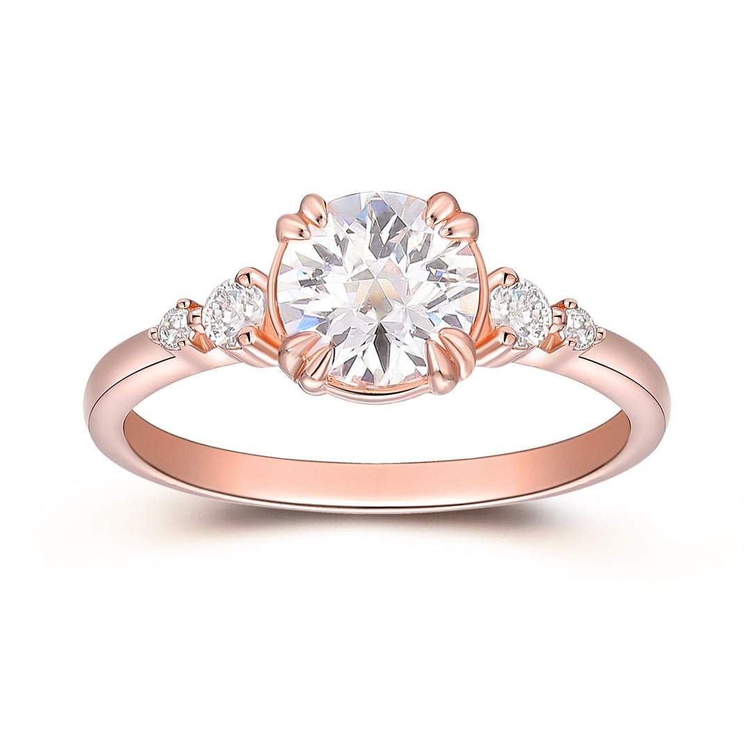 Claw Prong 1CT Round Cut Moissanite Anniversary Ring, 14k Rose Gold Engagement Ring For Her, Art Deco Ring