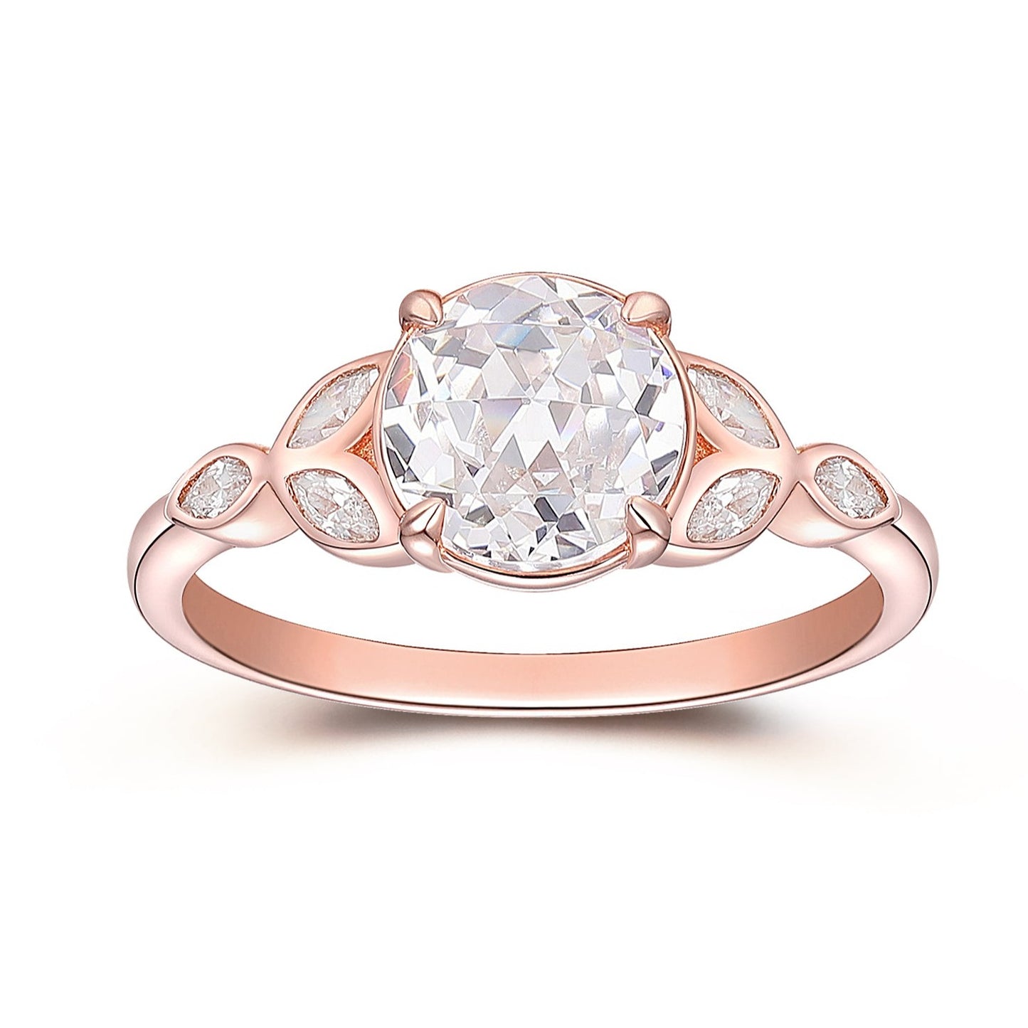 Marquise Moissanites Cluster Ring, Vintage 1.25CT Round Rose Cut Moissanite Engagement Ring, 14k Rose Gold Promise Ring For Her