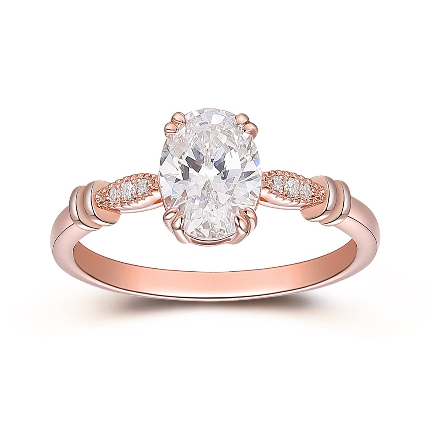 Double Prongs Oval Cut 1.5ct Moissanite Engagement Ring, Vintage 14k Rose Gold Milgrain Promise Ring, Moissanites Anniversary Ring