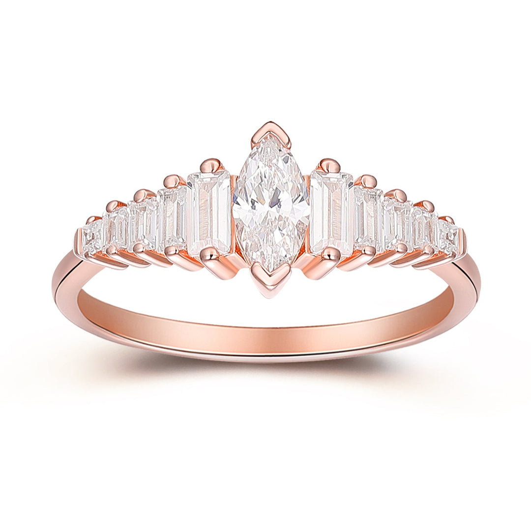Unique 0.38CT Marquise Cut 3.5x7mm Moissanite Promise Ring, 14k Rose Gold Engagement Ring, Art Deco Wedding Ring For Her