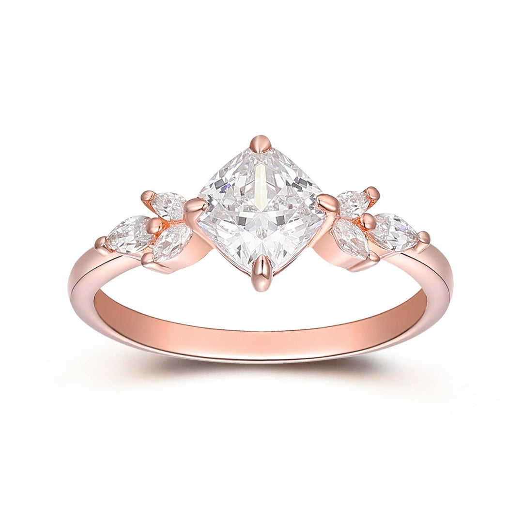 1.1CT Cushion Cut Brilliant Moissanite Bridal Ring For Her, Marquise Moissanites Cluster Promise Ring, Vintage 14k Rose Gold Mother's Day Gift