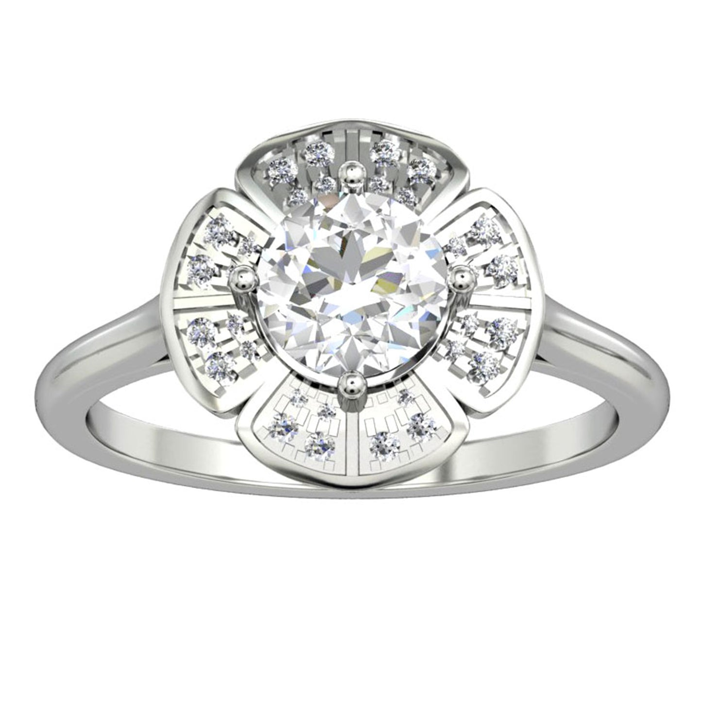 Floral Halo Ring, 1.0CT Round Cut Moissanite Engagement Ring