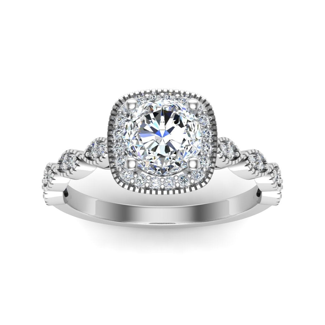 Halo 1.25CT Round Cut 7mm Moissanite Ring, Art Deco Engagament Ring
