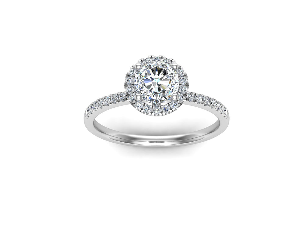 Round Cut 6.5mm Moissanite Ring, Halo Pave Set Accent Ring, Promise Ring