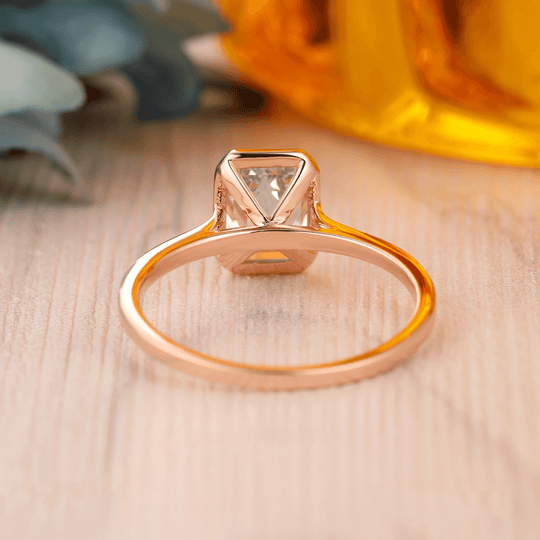 2CT Emerald Cut Moissanite Solitaire Ring, 14K Yellow Gold Engagement Ring, Bezel Setting, Statement Ring, Gift For Her, Anniversary Ring - Esdomera