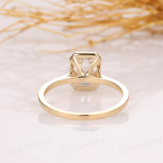 2CT Emerald Cut Moissanite Solitaire Ring, 14K Yellow Gold Engagement Ring, Bezel Setting, Statement Ring, Gift For Her, Anniversary Ring - Esdomera