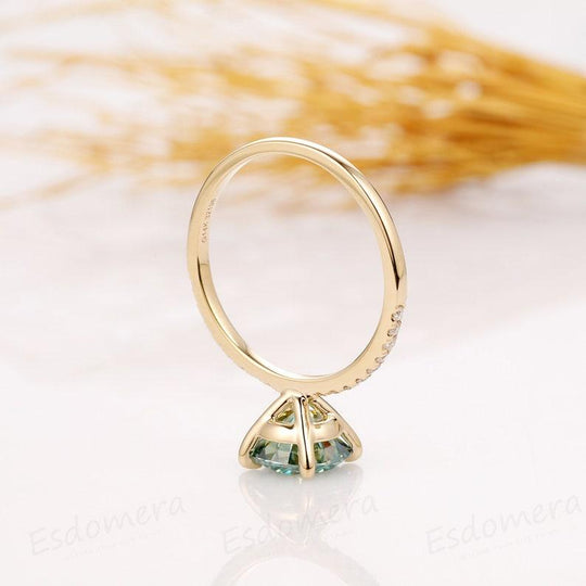 2CT Round Cut Blue Moissanite Engagement Ring Prong Set Half Eternity Ring - Esdomera