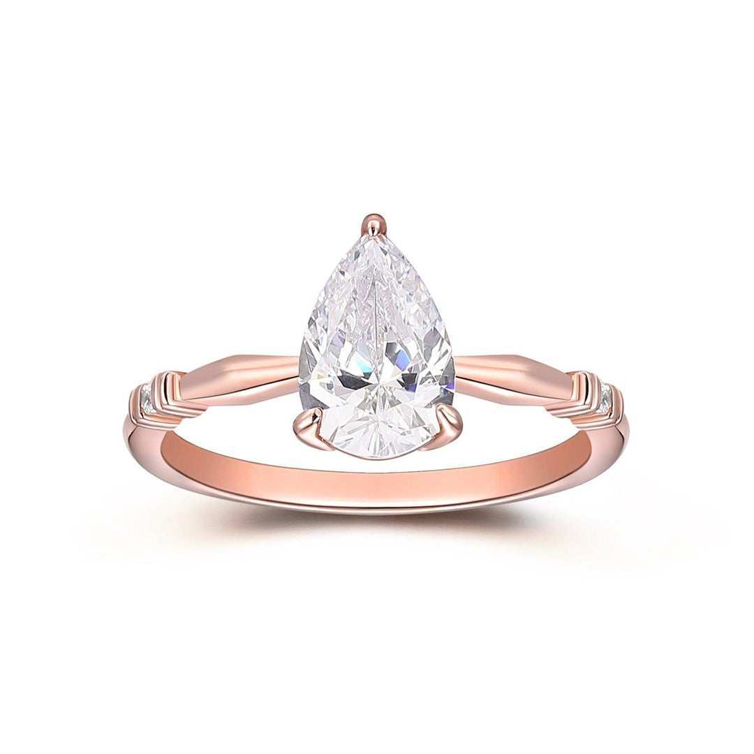 3 Prongs 1.5CT Pear Cut Moissanite Engagement Ring For Her Classic 14k Rose Gold Valentine Ring - Esdomera