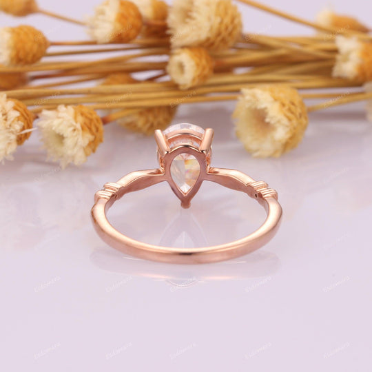 3 Prongs 1.5CT Pear Cut Moissanite Engagement Ring For Her Classic 14k Rose Gold Valentine Ring - Esdomera