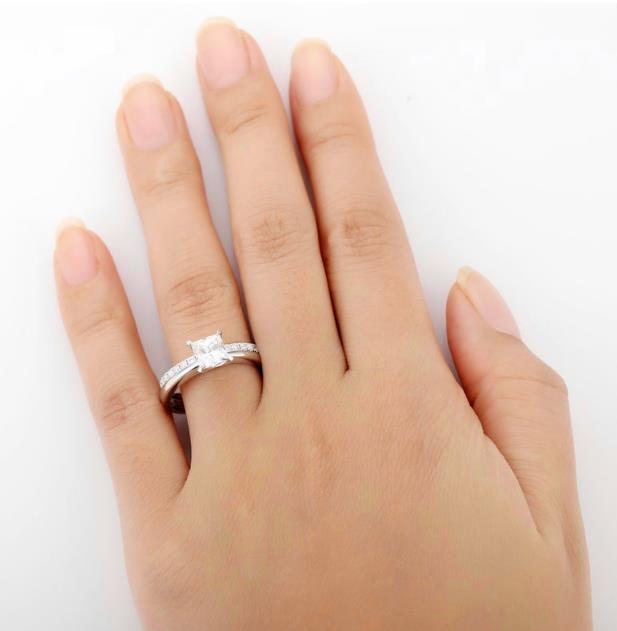Moissanite Bridal Set, Princess Cut 1.00 CT Moissanite Ring, Accents 14k White Gold Wedding Ring Bridal Set, Women Ring Set