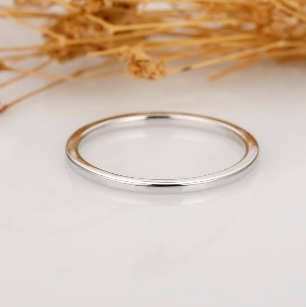Solid 14k White Gold Wedding Band, Handmade Fine Jewelry, Antique Plain Gold Ring, Simple Ring