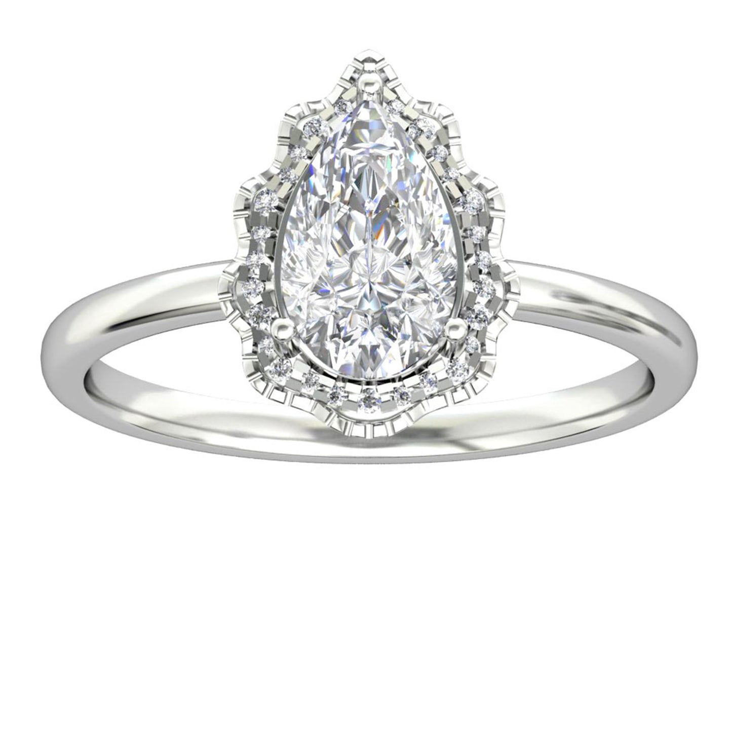 Water Drop Shape Promise Ring, 1.5CT Pear Cut Moissanite Halo Wedding Ring