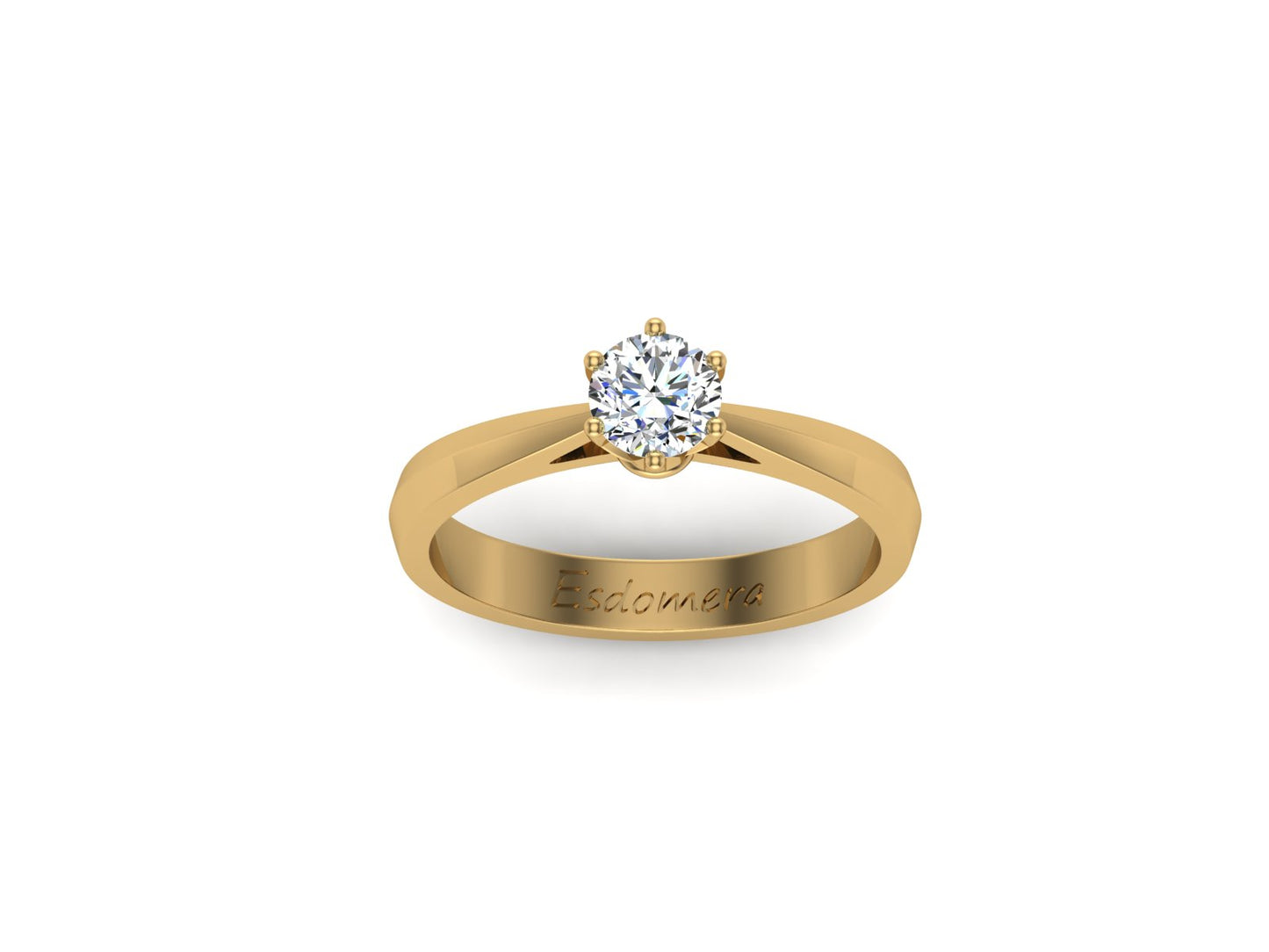 Classic 6 Prongs Round 0.5ct Moissanite Ring, Tapered Solitaire Engagement Ring