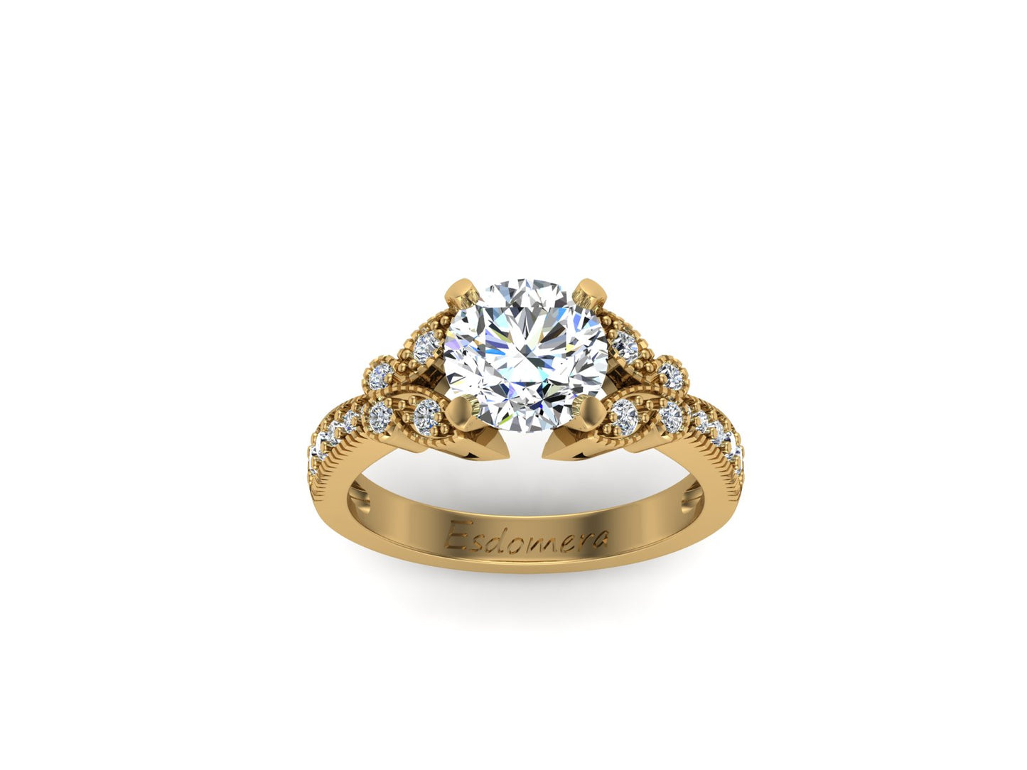 Round 2ct Esdomera Moissanite Ring, Filigree Blue Sapphire Wedding Ring