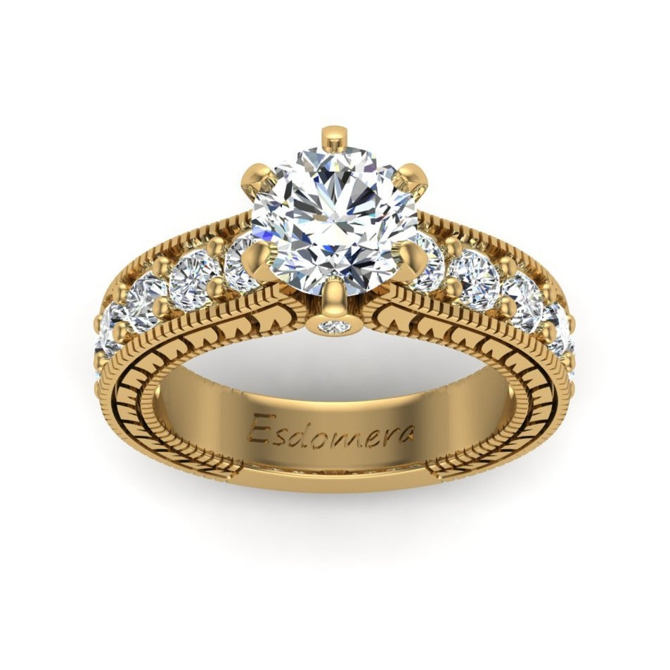 Round Cut 1.5ct Esdomera Moissanite Ring, Filigree Ring, 14k White Gold Engagament Ring
