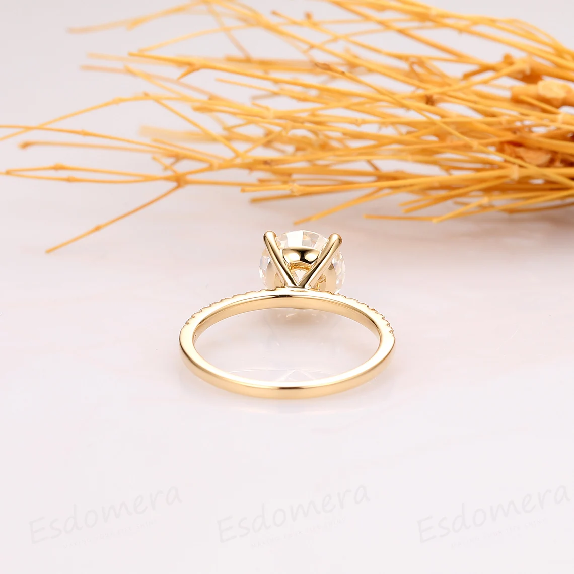 Round Cut 2CT Moissanite Engagement Ring, 14k Yellow Gold Anniversary Ring