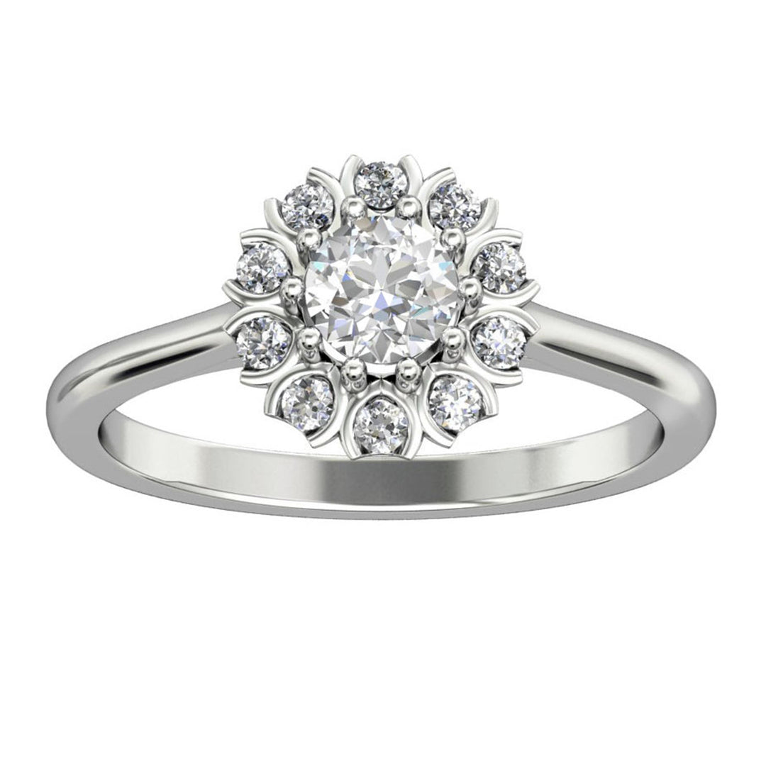 0.5CT Round Cut Moissanite Engagement Ring, 14k Gold Art Deco Halo Ring