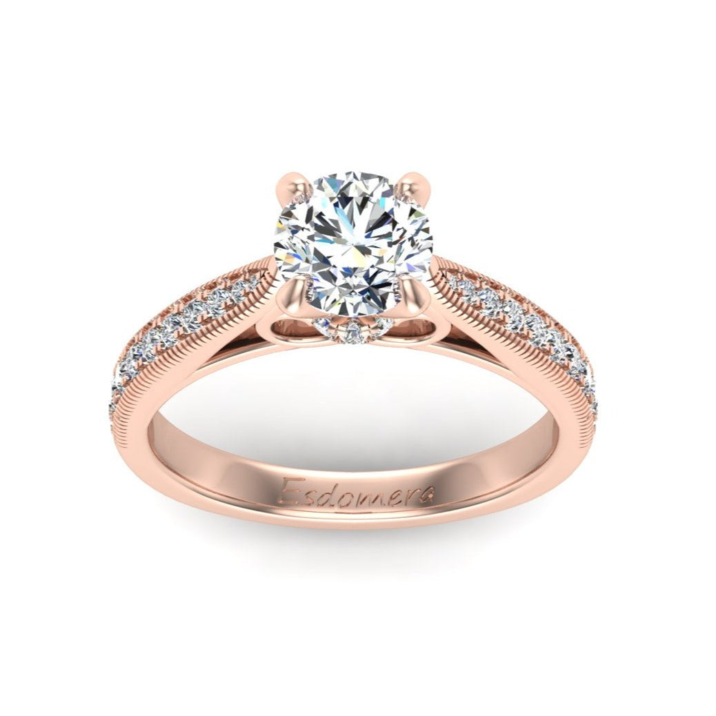 Vintage Filigree Ring, Round 1ct Esdomera Moissanite Ring, Royal Crown Design Ring