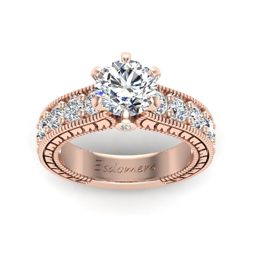 Round Cut 1.5ct Esdomera Moissanite Ring, Filigree Ring, 14k White Gold Engagament Ring