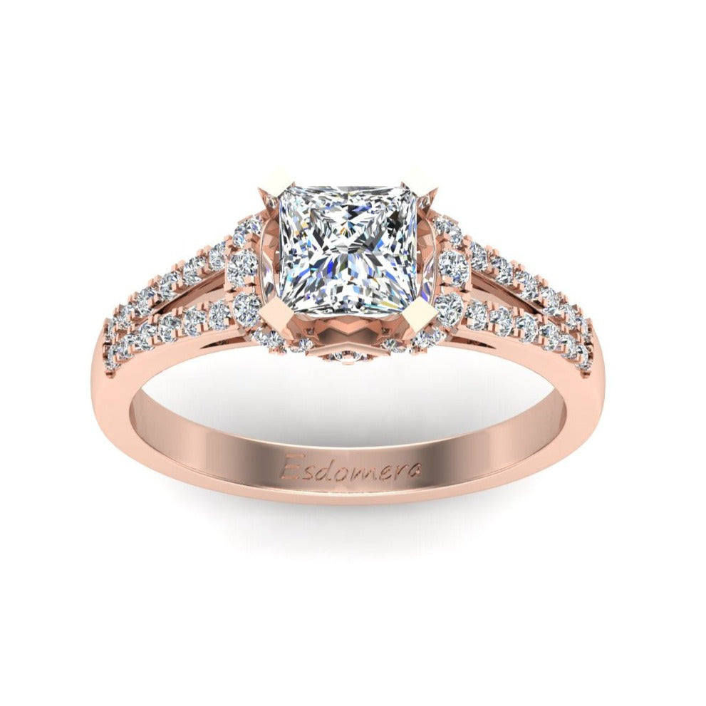 Princess Cut 1ct Esdomera Moissanite Ring, Pave Set 14k White Gold Ring