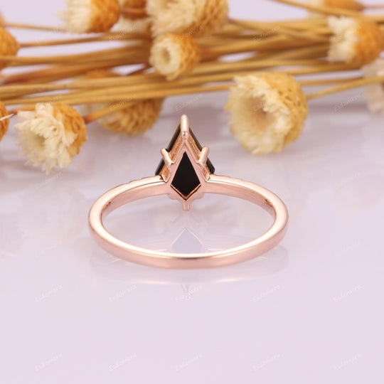 6 Prongs Kite Cut 1.35CT Black Onyx Engagement Ring, Moissanites Accents Promise Ring For Her, 14k Rose Gold Anniversary Ring For Women - Esdomera