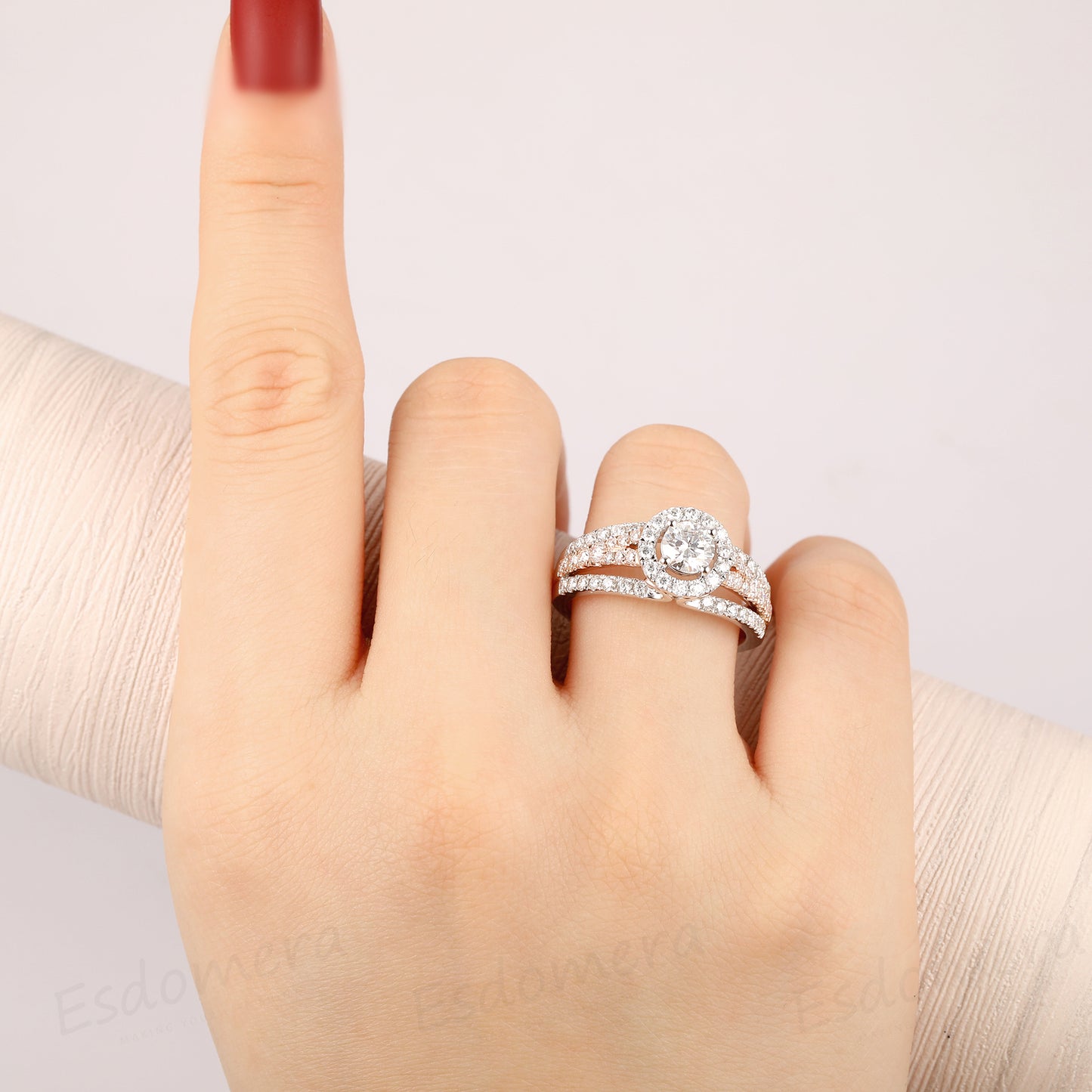 Round Cut 0.6CT Moissanite Engagement Ring, 14k Two Tone Gold Wedding Ring