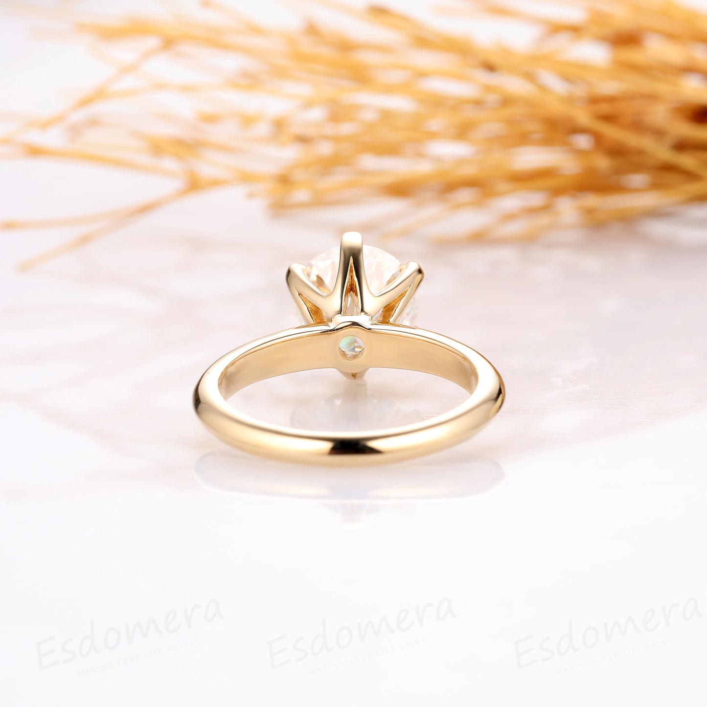 2CT Round Cut Moissanite Engagement Ring, 14k Yellow Gold Moissanite Ring