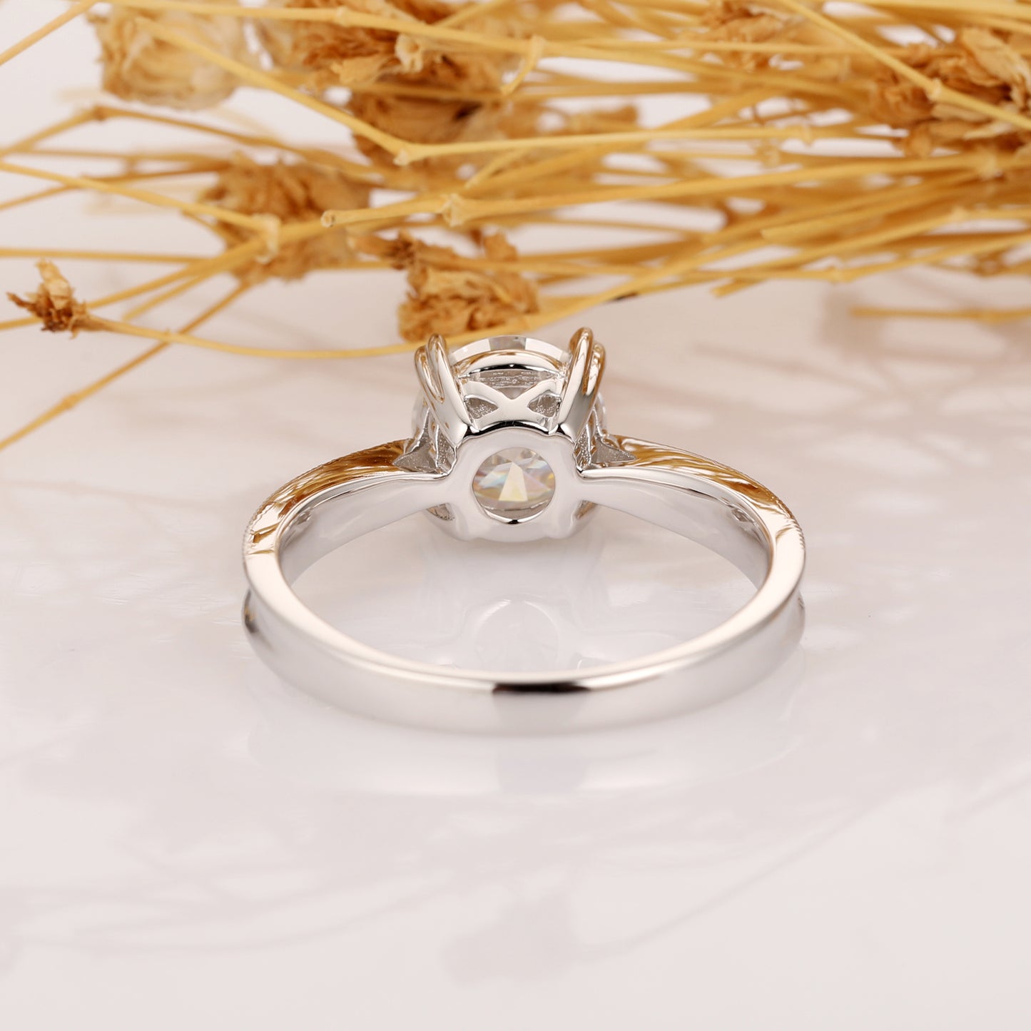 Round Cut 1.5CT Moissanite Ring, Art Deco Solitaire Engagement Ring