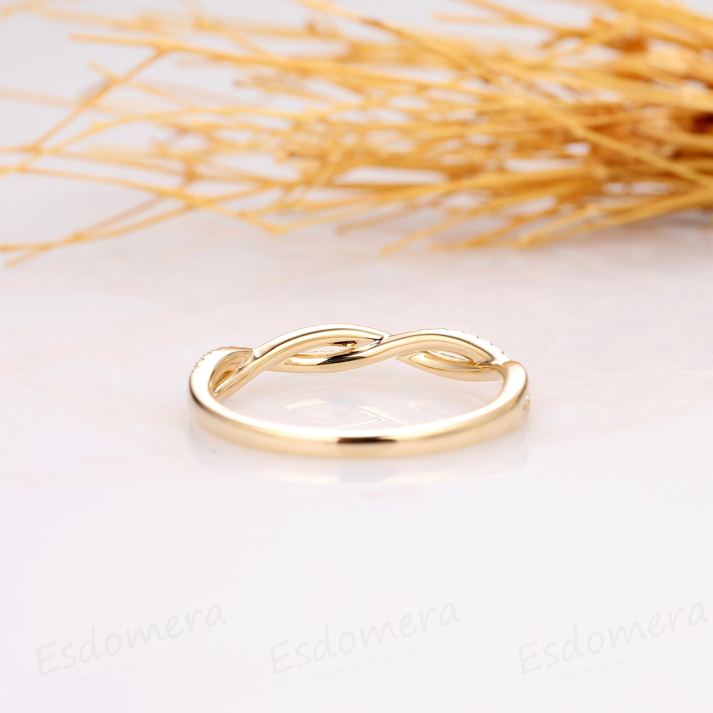 14K Solid Yellow Gold Wedding Ring, Moissanite Engagement Ring