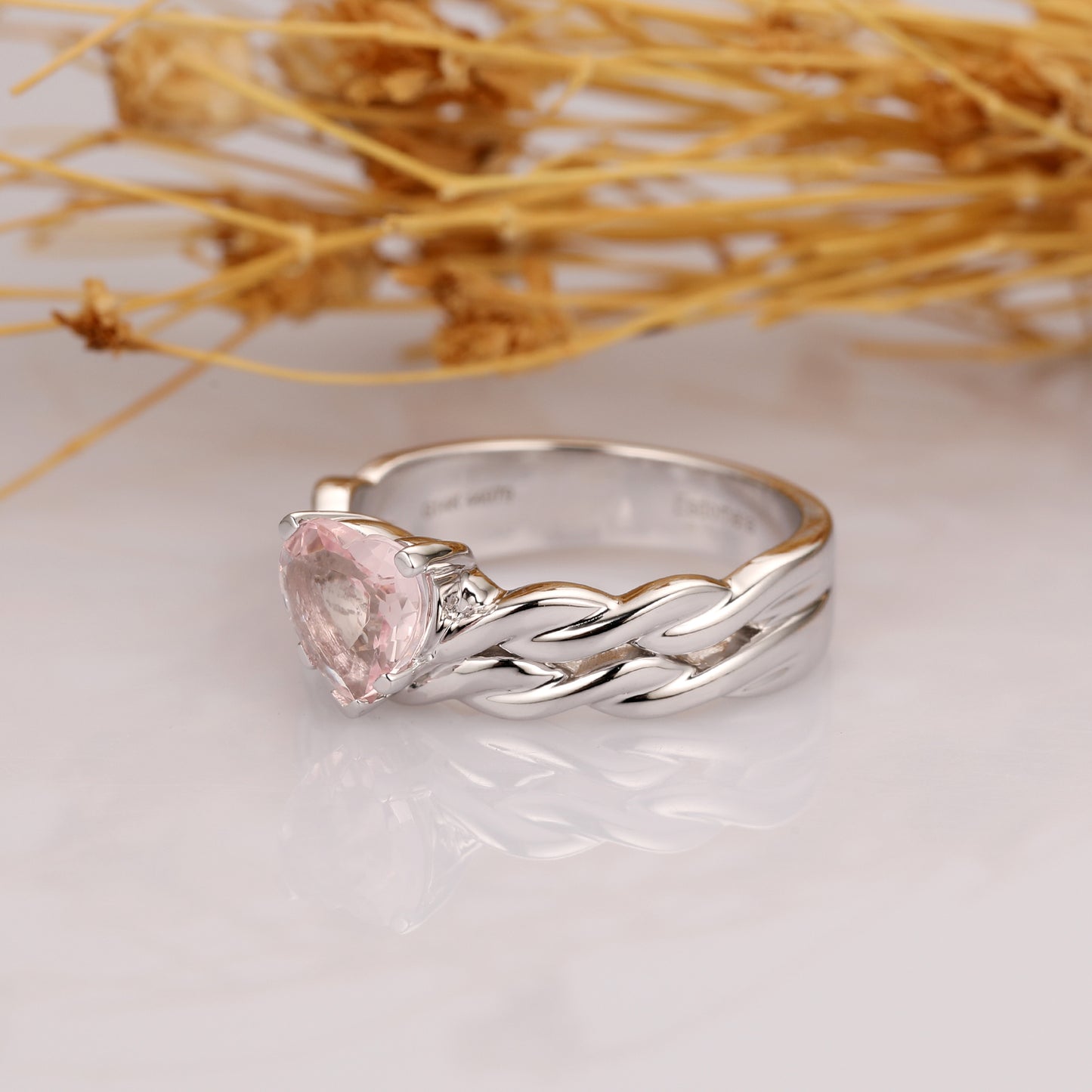Heart Shaped 1.00CT Natural Morganite Ring, Solid Gold Engagement Ring